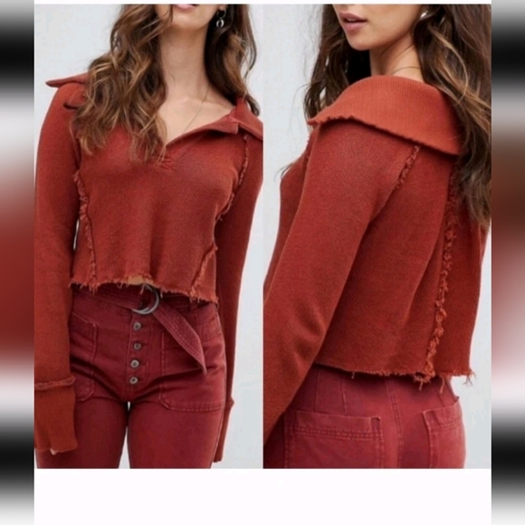 We The Free Sweaters - We The Free Free People Darcy Cropped Frayed Distressed Knit Sweater In Cedar S